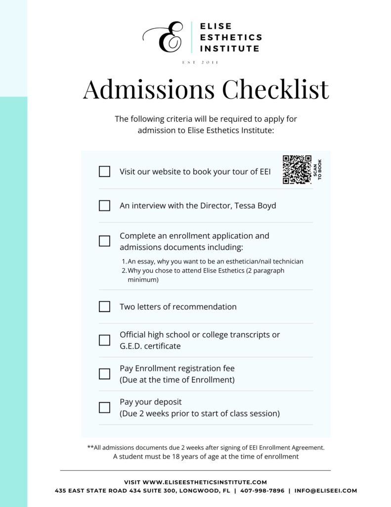 Admissions Checklist - Elise Esthetics Institute